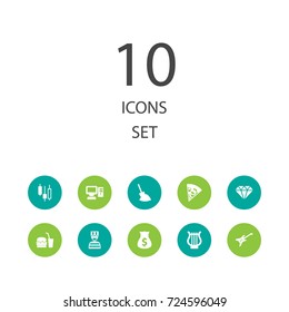 Set Of 10 Hobby Icons Set.Collection Of Pizzeria, Infographic, Prisoner And Other Elements.