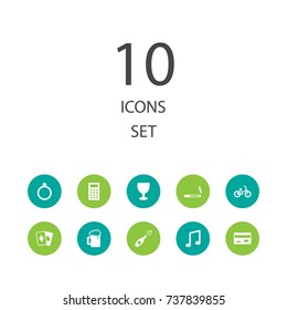 Set Of 10 Hobby Icons Set.Collection Of Poker, Cigarette, Payment And Other Elements.