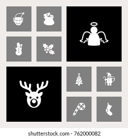 Set Of 10 Holiday Icons Set.Collection Of Claus, Socks, Fir And Other Elements.