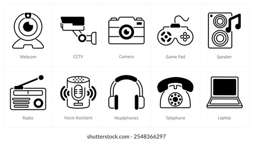 A set of 10 home appliances icons as web cam, cctv, camera