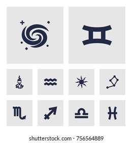 Set Of 10 Horoscope Icons Set.Collection Of Space, Scales, Solar And Other Elements.