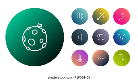 Set Of 10 Horoscope Outline Icons Set.Collection Of Virgo, Capricorn, Cancer And Other Elements.