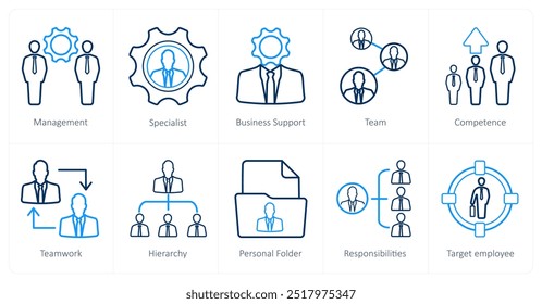 Eine Reihe von 10 Human Resources-Symbolen als Management, Spezialist, Business Support