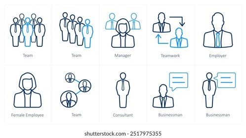 Un conjunto de 10 iconos de Recursos Humanos como equipo, gerente, trabajo en equipo