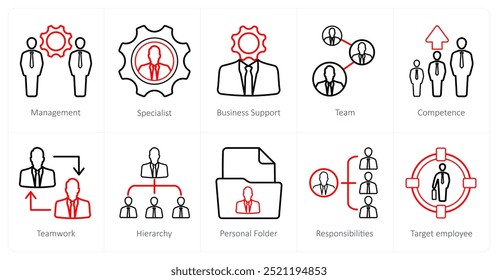 Eine Reihe von 10 Human Resources-Symbolen als Management, Spezialist, Business Support
