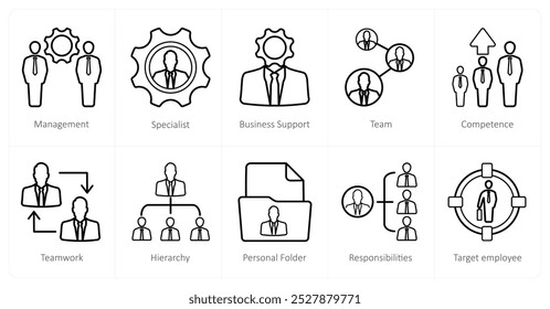 Eine Reihe von 10 Human Resources-Symbolen als Management, Spezialist, Business Support