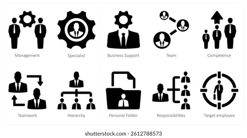 A set of 10 Human Resources icons as management, specialist, business support
