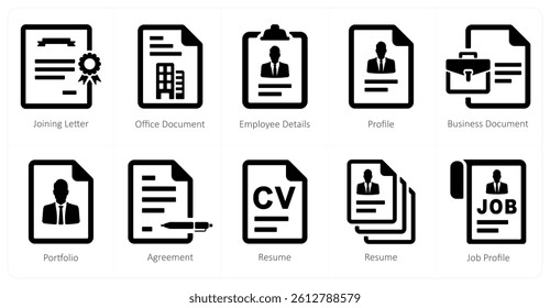 A set of 10 Human Resources icons as joining letter, office document, employee details