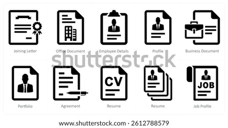 A set of 10 Human Resources icons as joining letter, office document, employee details