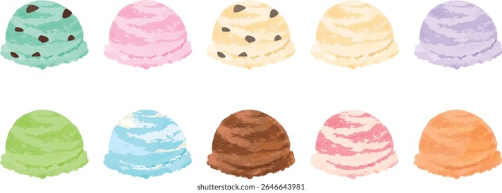 A set of 10 ice cream flavors