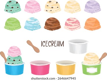 A set of 10 ice cream flavors and ice cream cups.