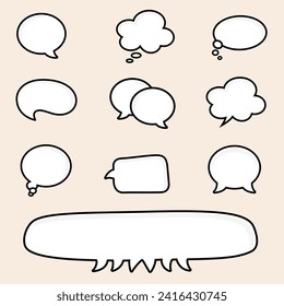 Set von 10 symbolträchtigen, vektoreditierbaren Cloud-Chat oder Sprechblasen mit Reflex-Details Linie Art Design.