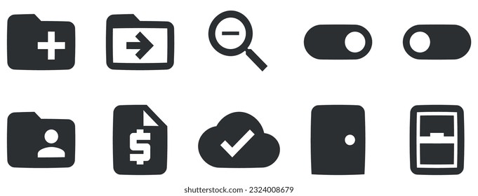 Set von 10 Symbolaktionen. Kollektion von Symbolen für Linien. Stellen Sie das Symbol Qualität ein. Lineare Symbole gesetzt. Paket mit dünnen Symbolen. UI und UX