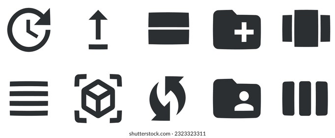 Conjunto de 10 iconos Acciones. Un conjunto de iconos vectoriales. Contorno a signos aislados. Conjunto de símbolos lineales. Gran conjunto de iconos de la interfaz de usuario. UI y UX