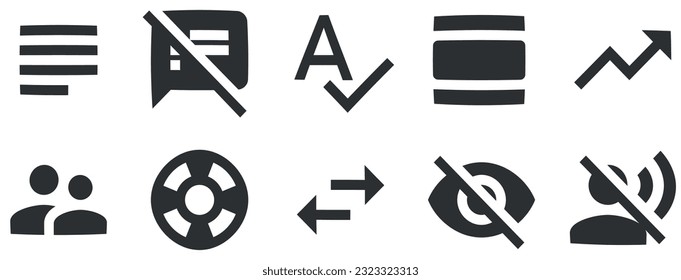 Set of 10 icons Actions. Vector collection thin line Web icon. Set Quality icon. Linear icons set. Thin filled icons pack. UI and UX
