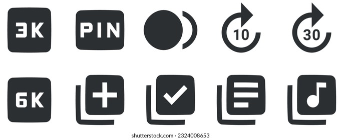 Set of 10 icons Audio and Video. Creative business solutions icon set. modern trend in the style. Linear symbols set. Thin filled icons pack. Vector illustration