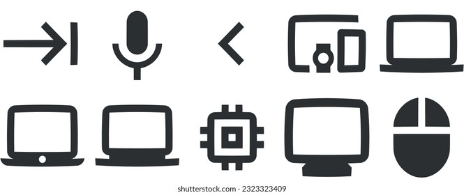 Set of 10 icons Hardware Creative business solutions icon set. Outline isolated signs. for mobile and web. Big UI icon set. Vector illustration