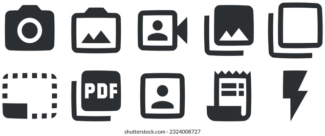 Conjunto de 10 iconos Imagen. Icono Web de línea delgada de colección de vectores. Icono de Establecer calidad. Conjunto de iconos lineales. Gran conjunto de iconos de la interfaz de usuario. UI de usuario