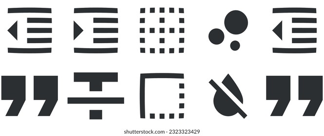 Set of 10 icons Text Editor. Creative business solutions icon set. Simple Set. for mobile and web. Big UI icon set in a flat design. UI and UX