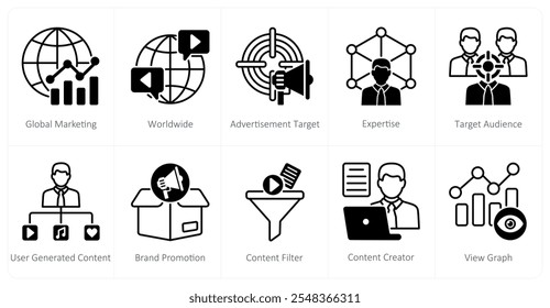 A set of 10 influencer icons as global marketing, worldwide, advertisement target