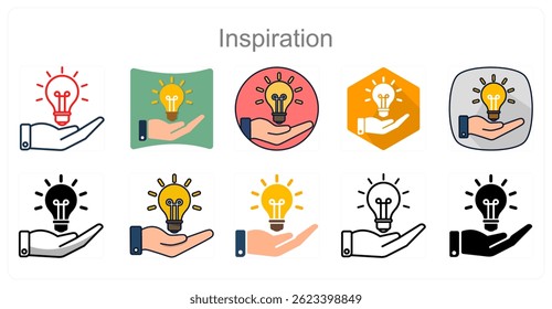 Um conjunto de 10 ícones de inspiração como Criatividade, Motivação, Visão