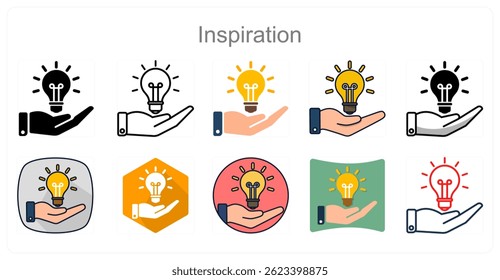 A set of 10 Inspiration icons as Creativity, Motivation, Vision