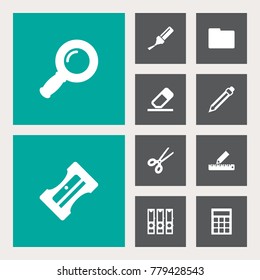 Set Of 10 Instruments Icons Set.Collection Of Highlighter, Binder, Clippers And Other Elements.