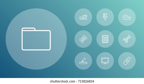 Set Of 10 Instruments Outline Icons Set.Collection Of Sharpener, Sticky, Portfolio And Other Elements.