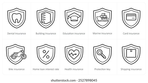A set of 10 Insurance icons as dental insurance, building insurance, education insurance