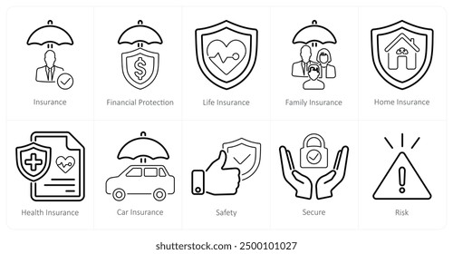 A set of 10 insurance icons as insurance, financial protection, life insurance