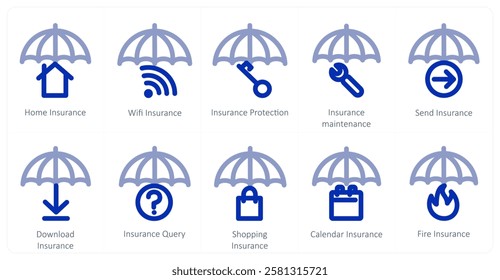 A set of 10 insurance icons as home insurance, wifi insurance, insurance protection