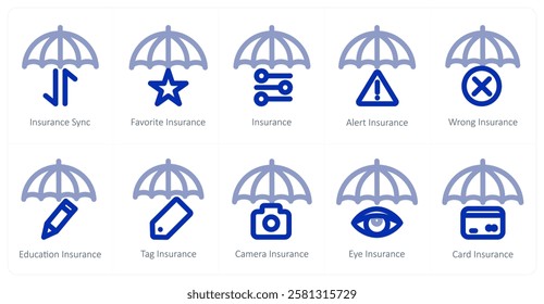 A set of 10 insurance icons as insurance sync, favorite insurance, insurance