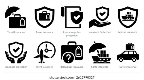 A set of 10 Insurance icons as travel insurance, insurance policy protection, insurance protection