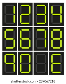 Set of 10 isolated neon digital numbers, no number and E for Error