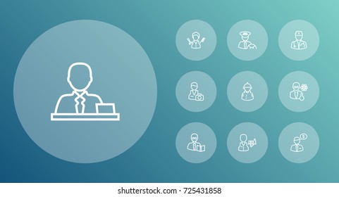 Set Of 10 Job Outline Icons Set.Collection Of Banker, Firefighter, Manager And Other Elements.