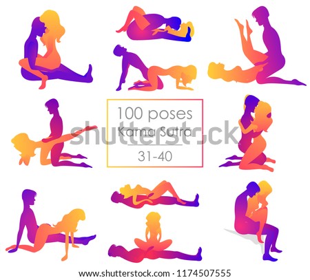 Set 10 Kama Sutra positions. Man and woman on white background sex poses illustration. 31-40/100 poses