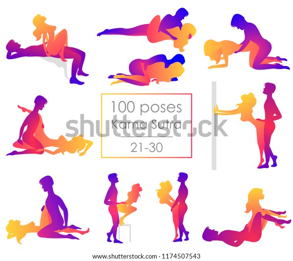 Set 10 Kama Sutra\
positions. Man and woman on white background sex poses\
illustration. 21-30/100\
poses