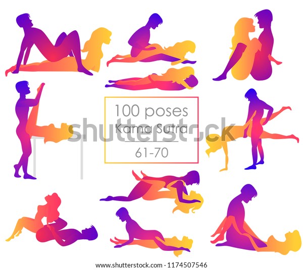 Set 10 Kama Sutra\
positions. Man and woman on white background sex poses\
illustration. 61-70/100\
poses