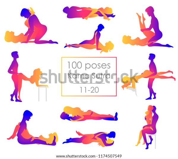 Set 10 Kama Sutra\
positions. Man and woman on white background sex poses\
illustration. 11-20/100\
poses