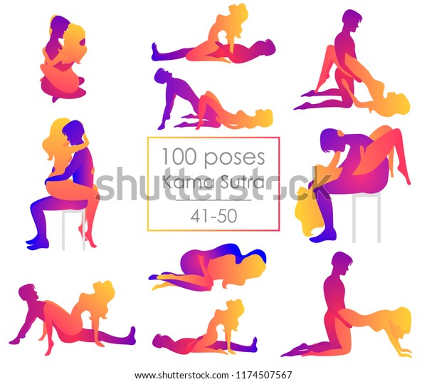 Set 10 Kama Sutra\
positions. Man and woman on white background sex poses\
illustration. 41-50/100\
poses