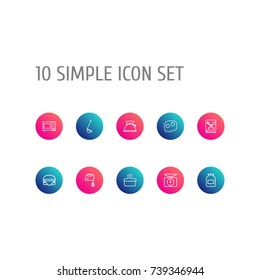 Set Of 10 Kitchen Outline Icons Set.Collection Of Bread, Ladle, Hamburger And Other Elements.