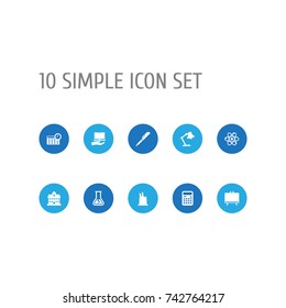 Set Of 10 Knowledge Icons Set. Collection Of Flask, Accounting, Table Light And Other Elements.
