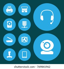 Set Of 10 Laptop Icons Set.Collection Of Record, Photocopy, Hard Disk And Other Elements.