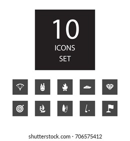 Set Of 10 Lifestyle Icons Set.Collection Of Finish, Backpack, Parachute And Other Elements.
