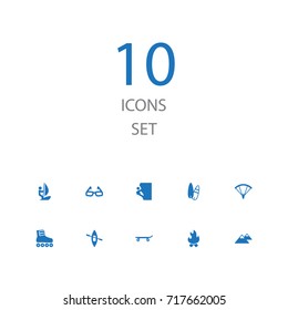 Set Of 10 Lifestyle Icons Set.Collection Of Peak, Roller Skates, Parachute And Other Elements.