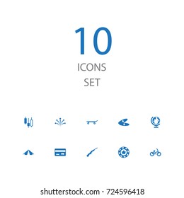 Set Of 10 Lifestyle Icons Set.Collection Of Firework, Bicycle, Skateboard And Other Elements.