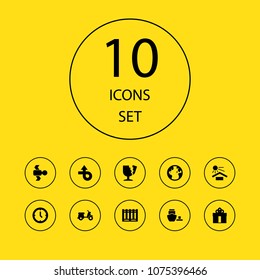 Set of 10 logistic icons set. Collection of cycle, high quality package, damage and other elements.