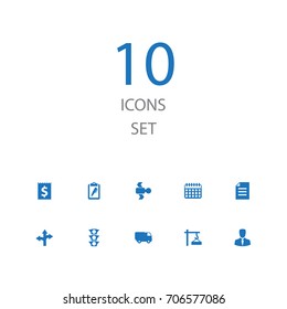 Set Of 10 Logistic Icons Set.Collection Of Stoplight, Pen, Van And Other Elements.