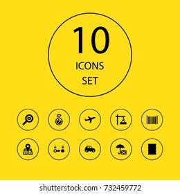 Set Of 10 Logistic Icons Set.Collection Of Fuel, Crane, Identification Code And Other Elements.