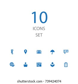 Set Of 10 Logistic Icons Set.Collection Of Package, Umbrella, Packaging And Other Elements.